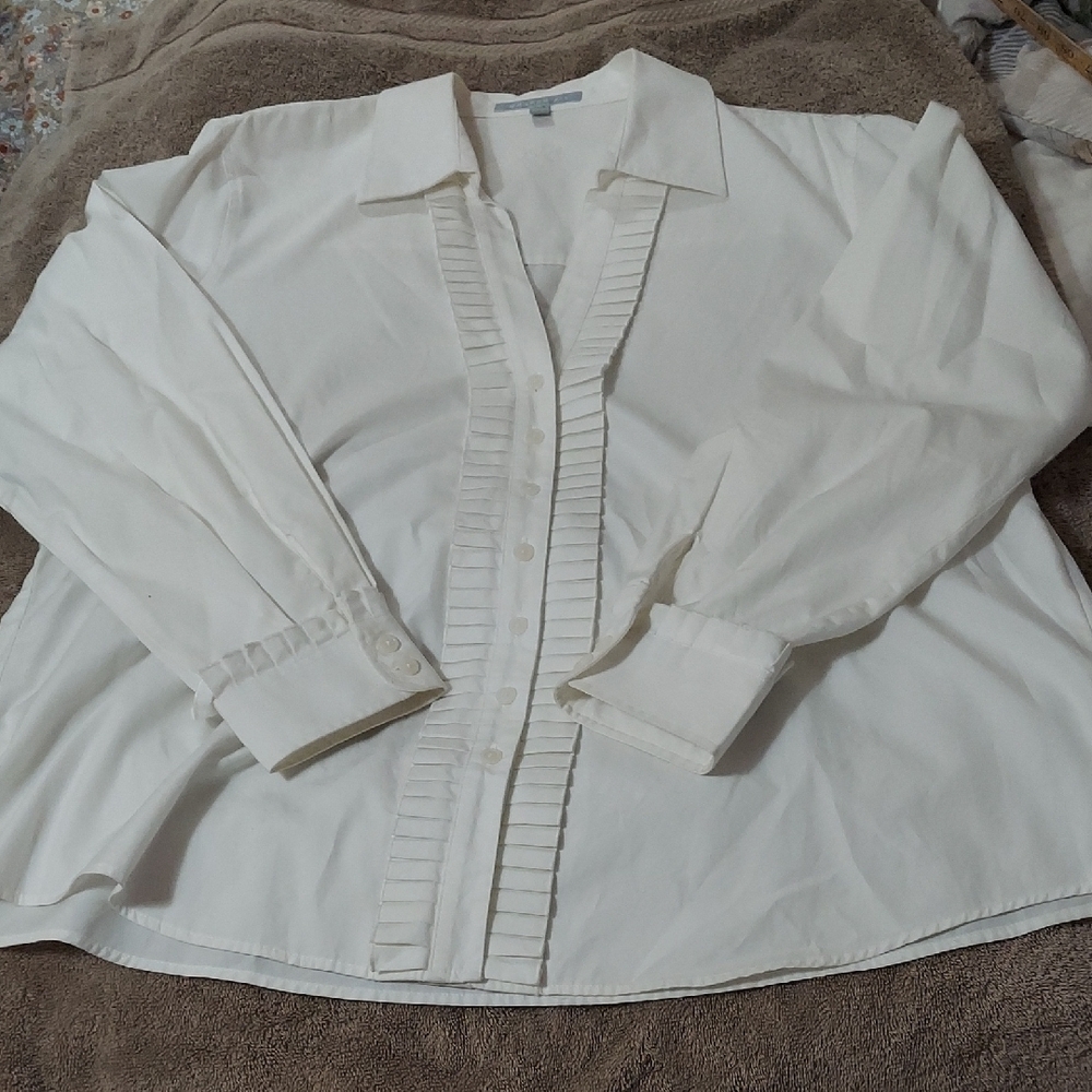 Foxcroft Elegant White Button-Up Blouse Sz 16w Cotton
